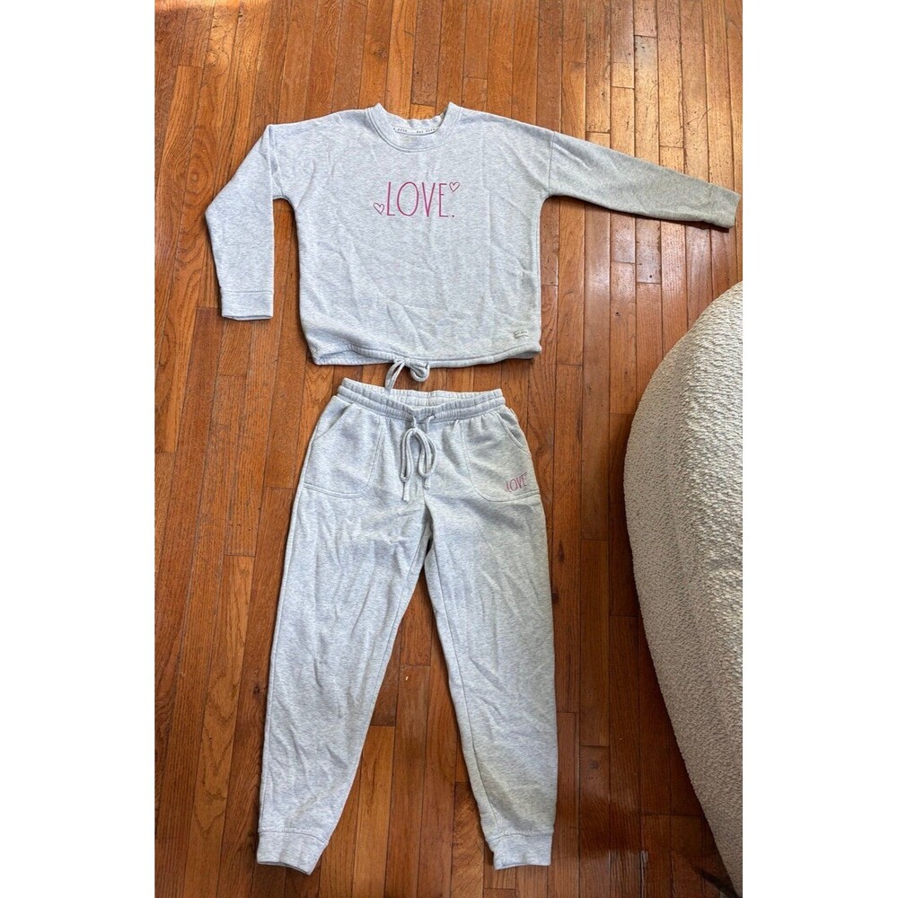 Rae Dunn Women’s Gray LOVE Fleece Lounge Set Sweatshirt & Jogger Pants Small
